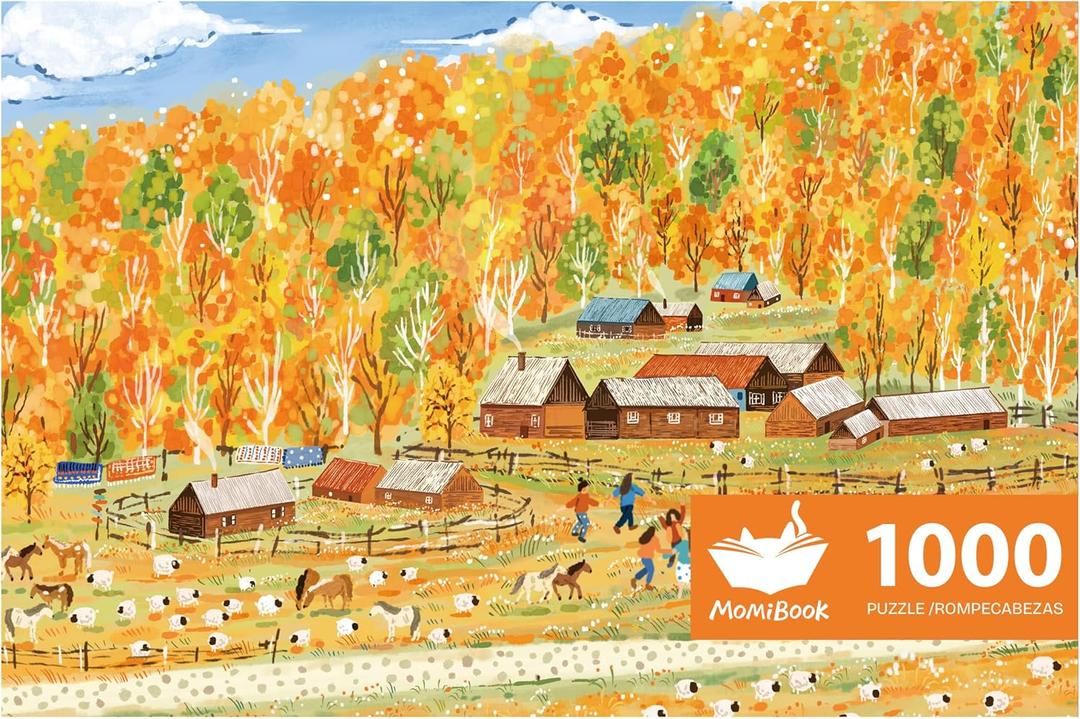 MOMIBOOK Puzzles for Adults 1000 Piece Jigsaw Puzzles of Autumn in The Mountains and Wilderness, Fall Painting Image Challenging Hard Impossible Puzzle, Funny Toys & Games Christmas Birthday Gifts (Horizontal 1000 Pcs)