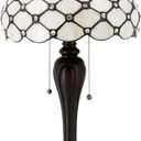 WERFACTORY Tiffany Lamp Stained Glass Table Lamp Cream Pearl Bead Style Desk Reading Light 12X12X22 Inches Decor Bedroom Living Room Home Office S005 Series