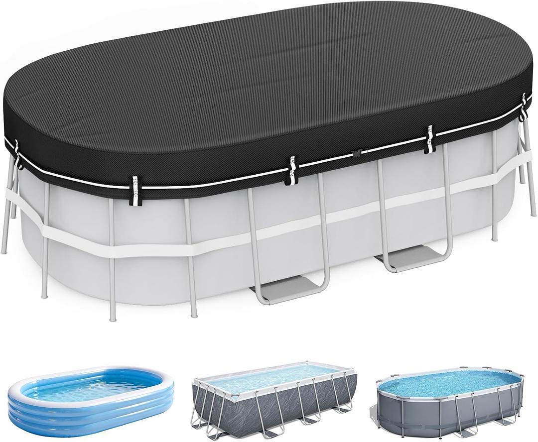 LXKCKJ 8X14 FT Rectangular Pool Covers for Above Ground Pools, 420D Solar Oval Pool Cover with Accessories Set, Integrated Design Pool Tarpaulin Ideal for Waterproof, Dustproof, Windproof