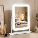 YEKKOPT Small Desk Mirror with Lights, Lighted Makeup Mirror with Light, Portable Tabletop Make Up Mirror for Desk, Vanity Mirror with Lights,Smart Touch Control, Dual Power Supply, 360Rotation (11"L x 9"W, White)