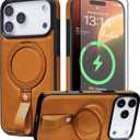 for iPhone 17 Pro Case Leather | iPhone 17 Pro Leather Case with Stand | Compatible with MagSafe with Magnetic Ring Grip Holder (Brown, IP17 Pro-6.3inch)