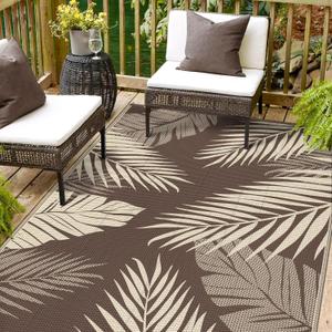 sarben Outdoor Rug 8' x 10' Waterproof for Patios Clearance, Reversible Plastic Straw Indoor Outdoor Rug for RV, Picnic, Backyard, Deck, Balcony, Porch, Beach, Coffee and Beige