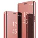 Galaxy S25 FE Cover Cases Compatible with Samsung S25 FE Flip Cell Phone Case Clear View Mirror Flip Cover PU Leather with Kickstand Protective Cover for Samsung Galaxy S25 FE 5G (Pink)