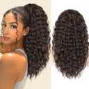 Ponytail Extension, Curly Drawstring Ponytail Extension for Women 18 Inch Curly Wavy Ponytail Yaki Textured Natural Fluffy Synthetic Hairpiece for Daily Use