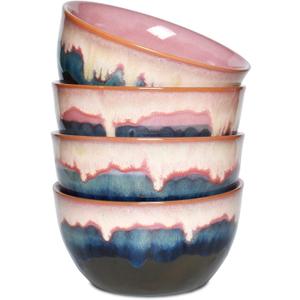 Bosmarlin Stoneware Cereal Bowls Set of 4, 26 Oz, Pink Soup Bowls for Oatmeal, Salad, Dishwasher and Microwave Safe, Reactive Glaze (26 Oz, Pink)