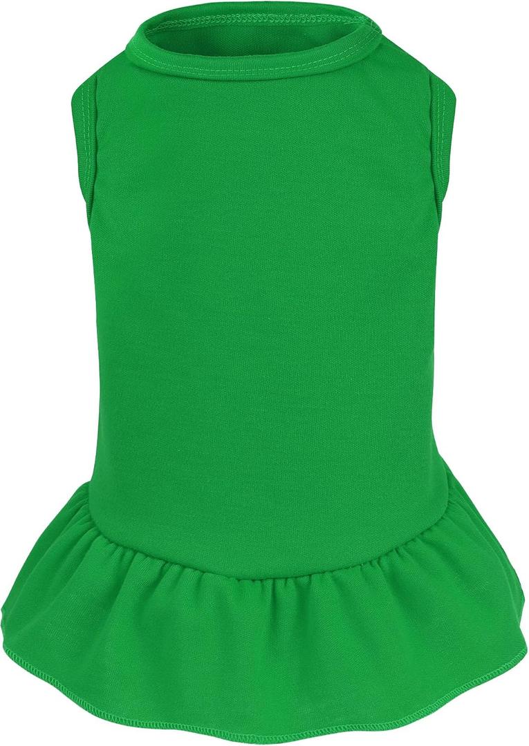 Dog Dresses Cat Skirt Solid Color Dog Clothes Summer Sleeveless Puppy Girl Clothes for Small Pet Dogs Cats (Dark Green, Large)