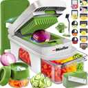 Mueller Pro-Series All-in-One, 12 Blade Mandoline Slicer for Kitchen, Food Chopper, Cucumber Slicer and Spiralizer, Cutter, Dicer, Grater, Gifts for Mom, Kitchen Essentials, White Sand/Green