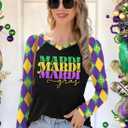 Mardi Gras Shirts for Women Funny Carnival Tuesday T Shirt New Orleans Party Shirt Mardi Gras Outfit Long Sleeve Tops (L)