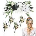 5 Pcs Bridal Baby Breath Hair Pins and Comb Sage Green Wedding Hair Accessories Hydrangea Eucalyptus Dried Flower for Bridesmaids Women Girls