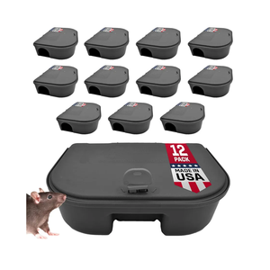 Black Mouse Bait Station with 12 Compact Units & 1 Key - Bait Boxes for Mice - Durable and Discreet Outdoor Setup - Mice Boxes