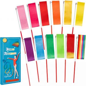YGEOMER Ribbon Wands, 12pcs Rainbow Gymnastics Ribbons for Kids, Twirling Dance Sticks for Artistic Dancing, Talent Shows & Birthday Party Props