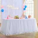 Albassa White Tulle Table Skirt for Rectangle or Round Tables 6ft Tutu Table Skirt Tutu Table Cloths for Princess Baby Shower