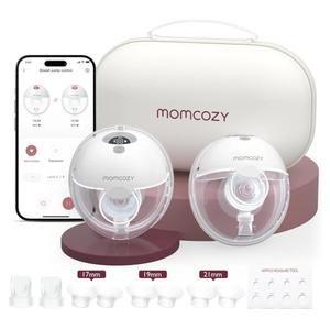 Momcozy M5 Smart APP Controlled Wearable Breast Pump, Hands-Free Wireless Electric Pump, 3 Modes 9 Suction Levels, BPA-Free, Portable Lightweight, 24mm Flange, 2-Pack Quill Gray
