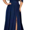 Women's Daily Plus Size Dresses A Line Chiffon Wedding Guest Bridesmaid Maxi Dress Prom Evening Party Cocktail Gown (Blue, XL)