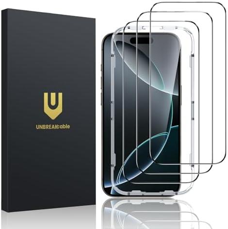 UNBREAKcable 3-Pack Screen Protector for iPhone 16 Pro Max [Military Grade Shatterproof] Tempered Glass Screen for Apple 16 Pro Max [9H Hardness][Full Coverage][Bubble Free][Easy Installation]