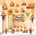 Dianelhall 54 Pcs Fall Party Decorations, Thanksgiving Hanging Swirls Decorations, Pumpkin Maple Cutouts Hanging Swirls Ceiling for Autumn Harvest Party Supplies (Watercolor)