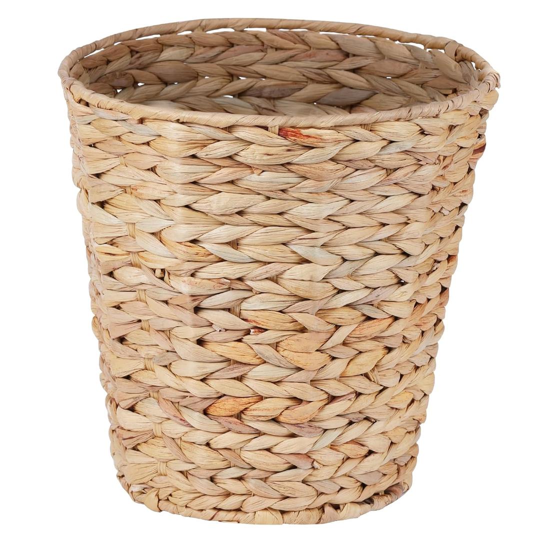 Boho Wicker Trash Can with Lid,Waterproof Bathroom Trash Can Hand Woven Wicker Waste Baskets for Kitchen Office Bedroom (3Gallons)