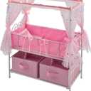 Badger Basket Starlights Metal Doll Crib with Canopy, Bedding, Storage & LED Lights  Pink/White Stars  Fits Dolls up to 18 Inches