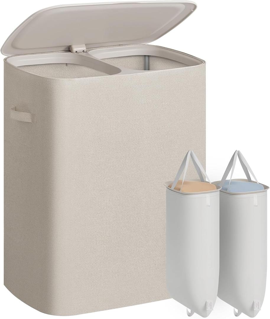 SONGMICS Laundry Hamper with Lid, 160L Double Laundry Basket, Steel Frame