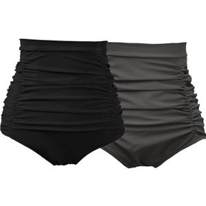 COCOPEAR Women's Ruched High Waisted Bikini Bottom Retro Vintage Swim Short Tankinis (Pack of 2) Black+Matte Black, Size: M/ 6-8 COCOPEAR Women's Ruched High Waisted Bikini Bottom Retro Vintage Swim Short Tankinis (Pack of 2) Black+Matte Black, Size: M/ 6-8