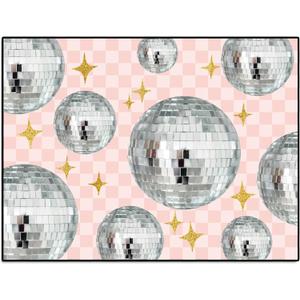 Nuanchu Disco Ball Classroom Area Rug 6.56 x 4.92 Ft Pink Checkerboard Educational Area Rug for Kids Room Pink Base Pastel Play Carpet Shine Disco Ball Star School Carpets for Teaching and Playroom