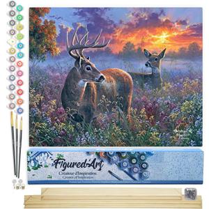 Figured'Art Paint by Numbers for Adults Deer Couple 16"x20" - Craft Art Painting Rolled Canvas with DIY Wooden Frame