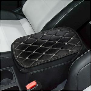 Auto Center Console Pad, PU Leather Car Center Console Box Cushion, Non Slip Soft Armrest Seat Box Cover, Waterproof Vehicle Armrest Protector for SUV, Truck, Car (Rhombic Lattice Black/Beige)