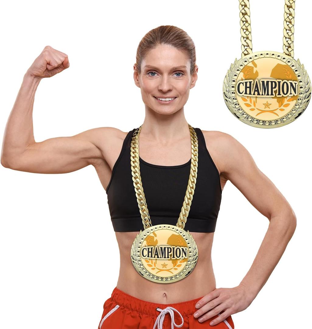 Kenning Champion Chain Award, 6 Gold Sports MVP Turnover Chain Champ Chains Necklace Fantasy Champ Award for Baseball Basketball Football Soccer Softball Volleyball Sports Winner Gifts