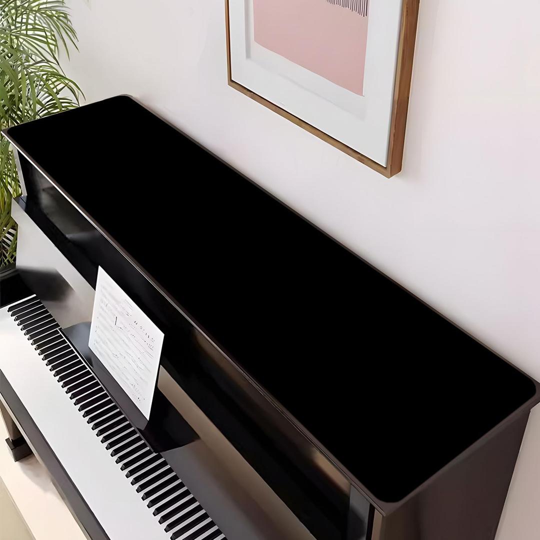 Piano Top Runner Mat, Non-Slip Rubber Bottom Top Protector Dust-Proof Covers, 61" x 13.8" Black Machine Washable Free Cut Top Protector Covers for Piano Musical Instrument (Black, 61" x 13.8")