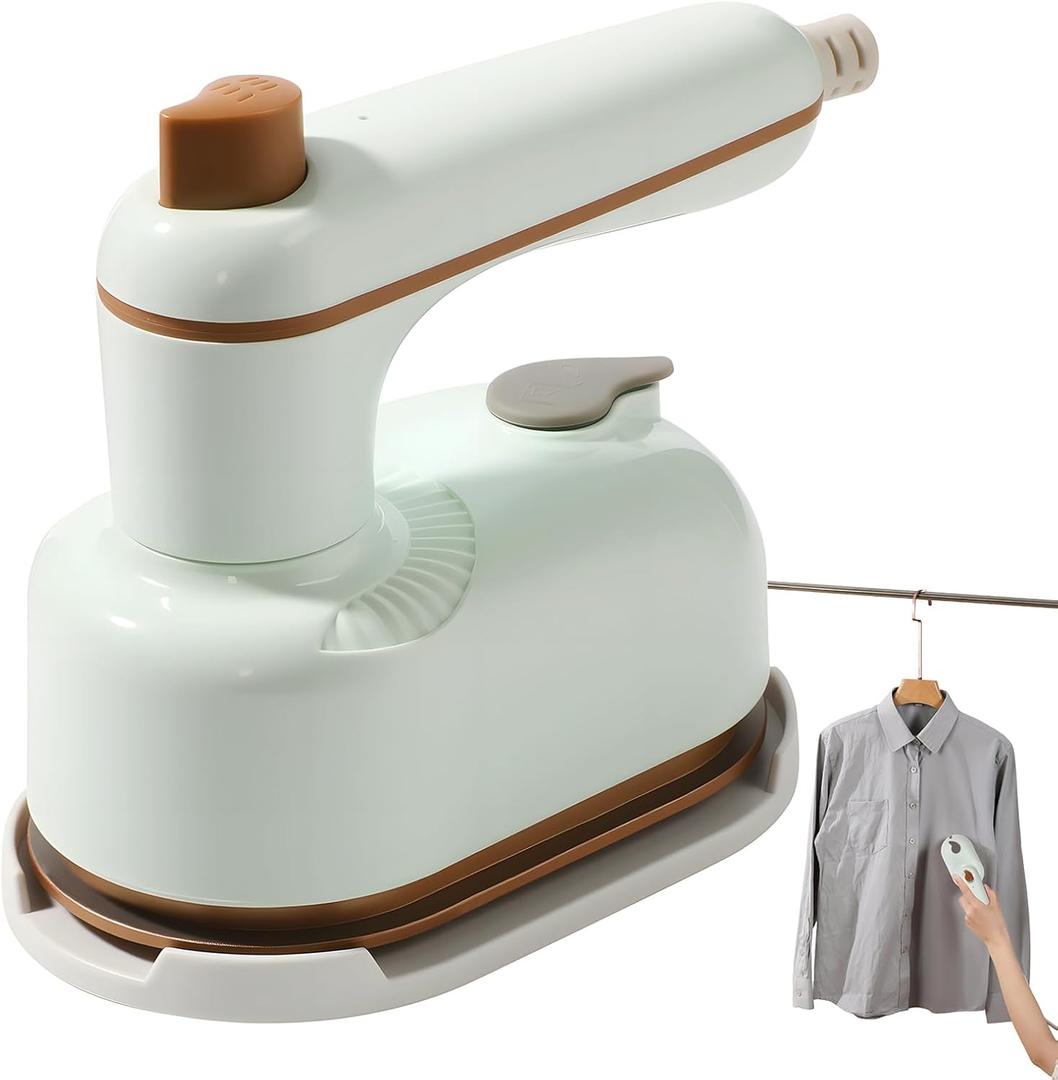 Handheld Portable Steam Iron with Anti-Scald Base, 2-in-1 Steamer and Iron, Saker Portable Steamer for Clothes, 180 Swivel Handle, Compact for Home, Dorm, Travel, Hotels (Light Green)