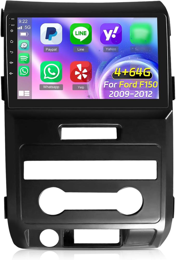 [4+64G] NHOPEEW Car Stereo for Ford F150 F 150 F-150 2009-2012 - Wireless CarPlay & Android Auto - 9 Inch HD Touchscreen Android Car Radio - 32 EQ/WiFi/GPS/SWC/Bluetooth + AHD Backup Camera