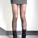 2 x Y2k Star Rhinestone Butterfly Print Pantyhose for Women Tights Thigh High Stockings Tights (Black)