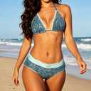 Women's Vintage Halter Triangle Bikini Sets Summer Boy Shorts Swimsuit Lace Trim Y2k Bathing Suits Swimwear (Blue, M)