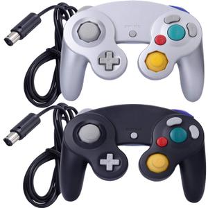 ONE250 2 Pack Classic Shock Joypad Wired Controller, Compatible with Wii NGC Gamecube Game Cube (Black & Silver)
