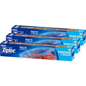 Ziploc Two Gallon Food Storage Freezer Bags, Grip 'n Seal Technology for Easier Grip, Open, and Close, 10 Count, Pack of 3 (30 Total Bags)