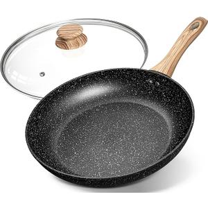 MICHELANGELO Non Stick Frying Pans - 12 Inch Nonstick Frying Pan with Glass Lid, Large Stone Fry Pan with Ergonomic Handle, Induction Compatible, Black