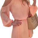 xxxiticat Women's Summer Dress Cold Shoulder Sheer Bikini Bathing Suits Swimsuit Coverup Vacation Short Boho Beach Dresses (Large, Pink)