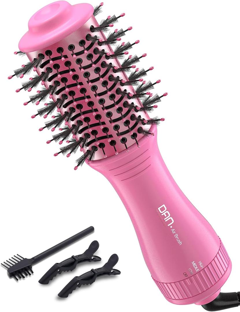 Mini Travel Blow Dryer Brush for Short to Medium Hair, 2 Inch Oval Hot Air Brush with Ceramic Coating, 3 Heat Settings for Smooth, Voluminous Blowouts, 120V (Pink)