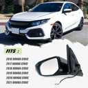 Left Driver Side Door Mirror For 2016-2021 HONDA CIVIC LX SE Sport with Power Mirror Manual Folding Non-Heat Match to Taffeta White Replace 76258-TBA-A02ZA HO1320283(3 Pins)