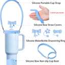 Stanley Cup Silicone Bow Accessories Set Including Water Bottle Handle Strap,Reusable Cute Straw Covers Toppers and Boot,Tea Strainer,Compatible with Stanley 40oz & 30oz Tumbler (Blue)