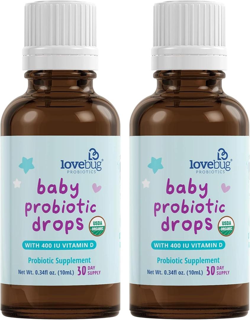 LOVEBUG Award Winning USDA Organic Probiotic for Infants & Babies 0-12 Months | Helps w/Colic, Reflux, Diarrhea, Constipation & Gas | Multi-Strain 5 Billion CFU | Liquid Drops (60 Days Supply) - 20ml