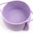 Small Purple Basket, Cute Woven Gift baskets Empty with Cellophane Wrap set for Girl, Decorative Cotton Rope violet Container Bin, Little Makeup Holder for Bathroom, Vanity, Cosmetics lavender