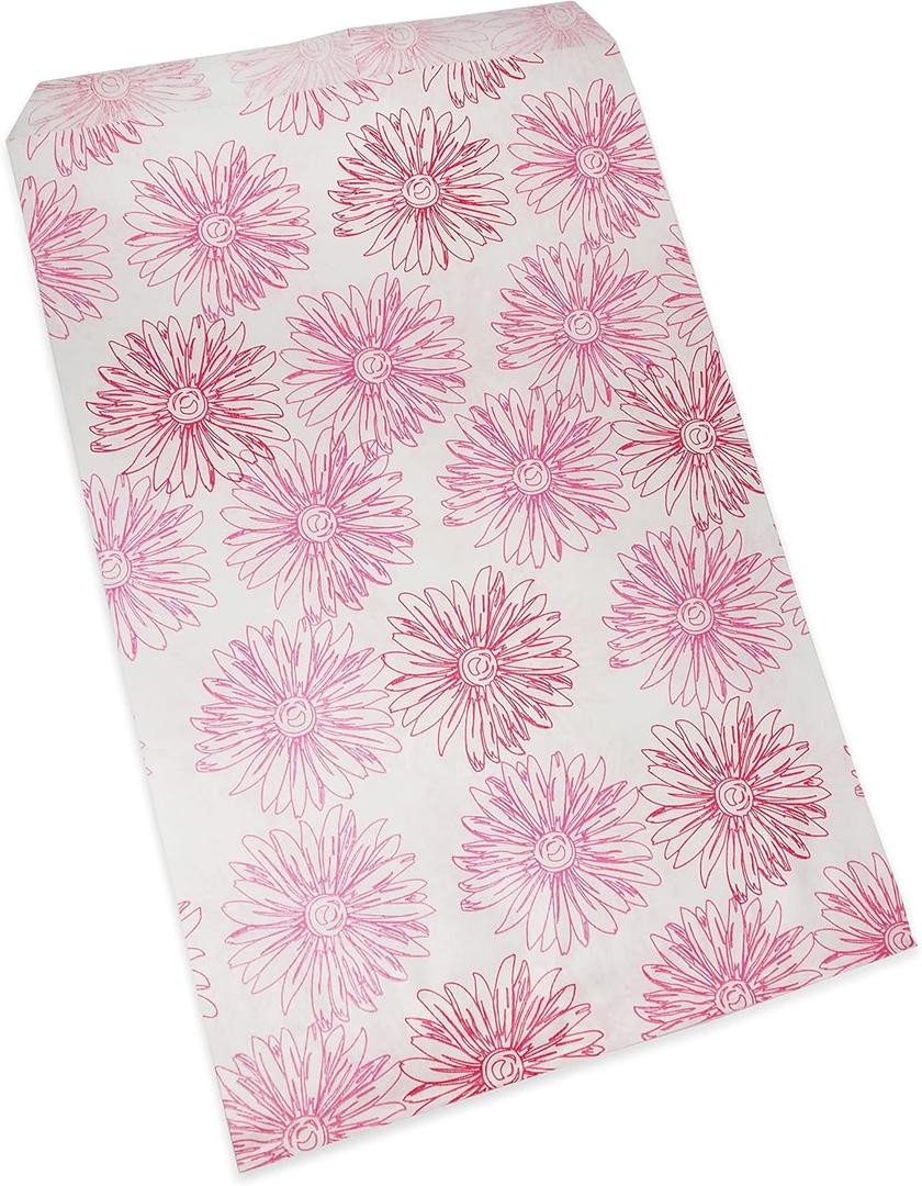 888 Display USA, Inc 200 pcs 6" x 9" Flower Paper Gift Bags Shopping Sales Tote Bags White with Pink Red Flower Design (1 Count (Pack of 200))