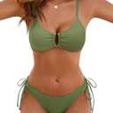 Blooming Jelly Womens Sexy 2 Piece Bikini Sets Cheeky High Cut Bathing Suit Color Block Textured U-Wire Swimsuits 2026(S, Army Green)