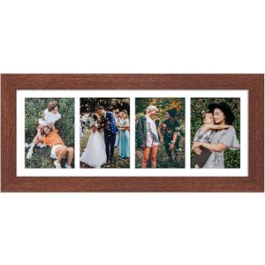 Gaevuian 8x21 Picture Frame Display 4 opening 5x7 Collage Picture Frame, Multi Photo Frame with Mat, Plexiglass, Horizontal and Vertical Formats for Wall Decor, Distressed White Wood Grain