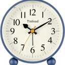 4.5" Vintage Retro Analog Alarm Clock, Super Silent Non Ticking Small Clock with Manual Light, Snooze, Battery Operated, for Living Room, Bedroom, Bedside, Desk(Blue)