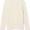 Amazon Essentials Mens Long-Sleeve 100% Cotton Fisherman Cable Crewneck Sweater (Small, Off-white)