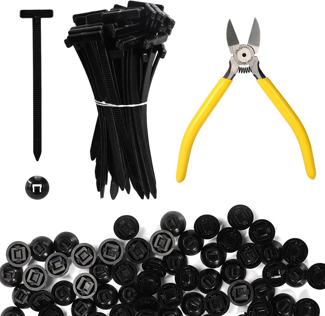 100pcs Nylon Universal Cable Tie Buckles, Nylon Multipurpose Self-Locking Zip Clips Tie Strap Holders with Pliers Suitable for Cars Motorcycles Daily Repair