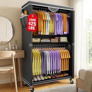 Clothes Rack With Cover, Heavy Duty Clothing Rack for Hanging Clothes,  35.4"x17.1"x71.8", Black