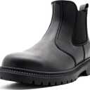 ZERVRTON Steel Toe Work Boots for Men, Slip-on Work Boots, Men's Industrial & Construction Shoes, Waterproof Safety Boots, Non-slip, Comfortable, Lightweight (9.5, Steel Toe Black)